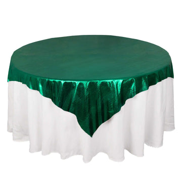 Polyester 72"x72" Table Overlay Square Tablecloth Hunter Emerald Green - Sequin Dots Wrinkle-Free Table Cover