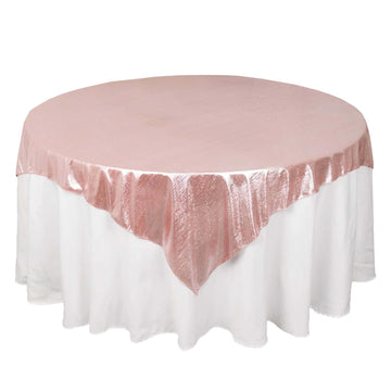 Polyester 72"x72" Table Overlay Square Tablecloth Rose Gold - Sequin Dots Wrinkle-Free Table Cover