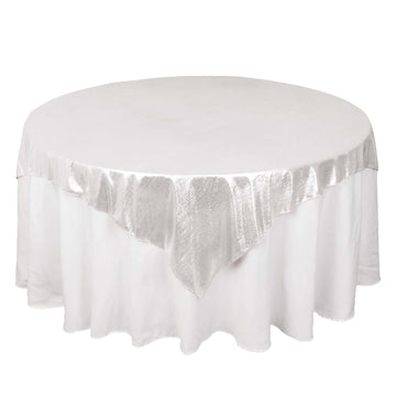 Polyester 72"x72" Table Overlay Square Tablecloth Silver - Sequin Dots Wrinkle-Free Table Cover