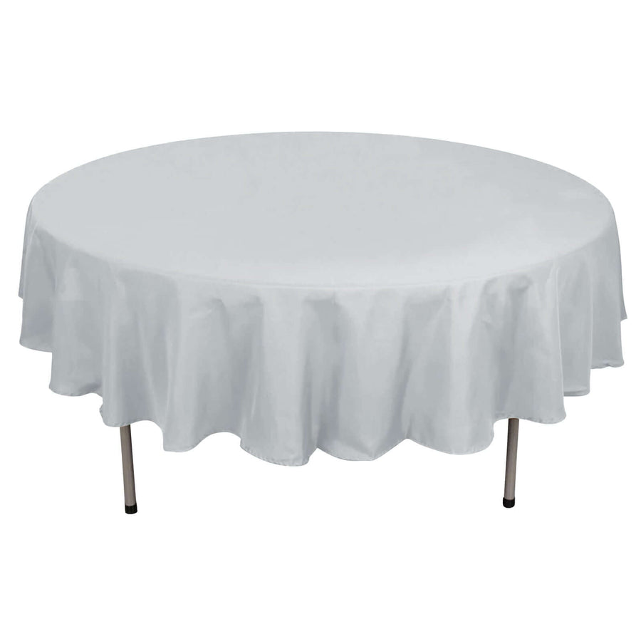 90" Silver Polyester Round Tablecloth