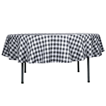 Polyester 90" Round Tablecloth White/Black - Checkered Buffalo Plaid Design for Casual Occasions