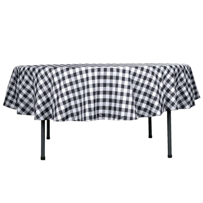 90" White Black Buffalo Plaid Round Tablecloth, Gingham Polyester Checkered Tablecloth