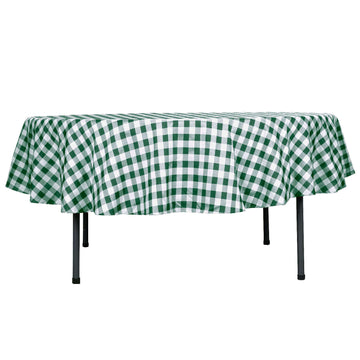 Polyester 90" Round Tablecloth White/Green - Checkered Buffalo Plaid Table Cover