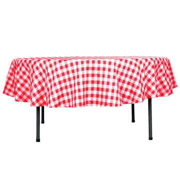 Polyester 90" Round Tablecloth White/Red - Checkered Buffalo Plaid Table Cover