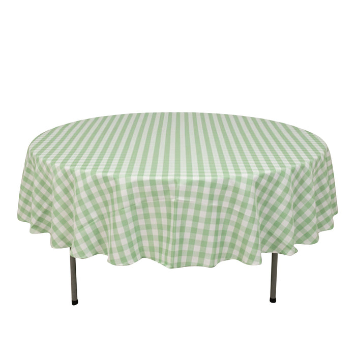 90" White Sage Green Buffalo Plaid Round Tablecloth, Gingham Polyester Checkered Tablecloth