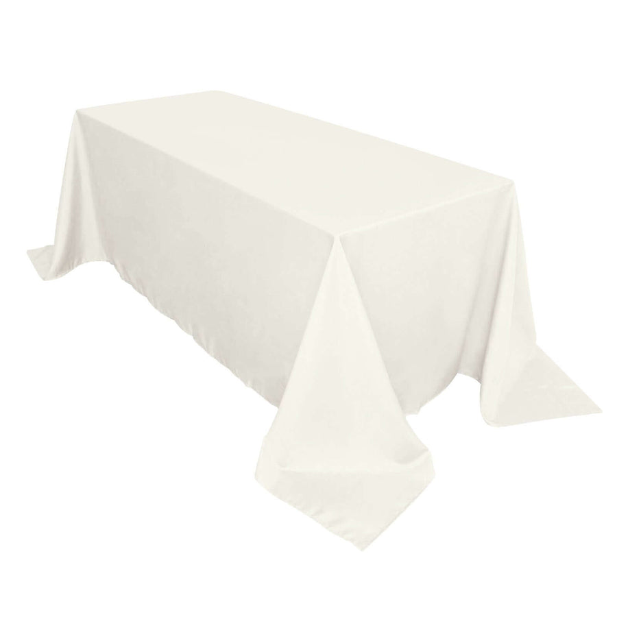 90"x132" Ivory Polyester Rectangular Tablecloth