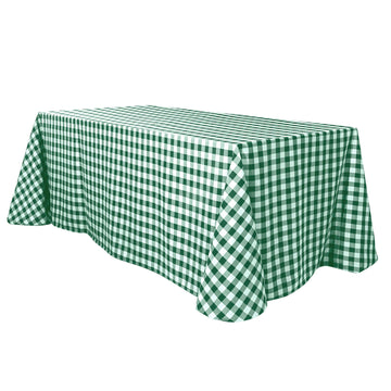 Polyester 90"x132" Rectangle Tablecloth White/Green - Seamless Checkered Buffalo Plaid Table Cover