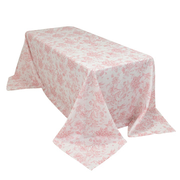 Polyester 90"x132" Rectangle Tablecloth White - Seamless Pink French Toile Pattern for Formal Celebrations