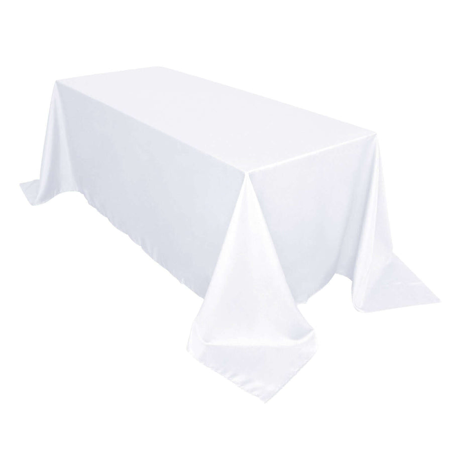 90"x132" White Polyester Rectangular Tablecloth