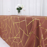 Terracotta (Rust) Seamless Rectangle Polyester Tablecloth Gold Foil Geometric Pattern 90x132inch