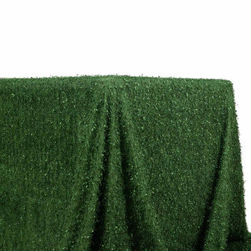 Polyester 90"x156" Rectangle Tablecloth Green with Shaggy Fringe Table Cover