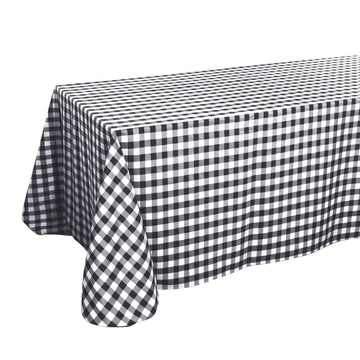 Polyester 90"x156" Rectangle Tablecloth White/Black - Seamless Checkered Buffalo Plaid Design for Rustic Occasions