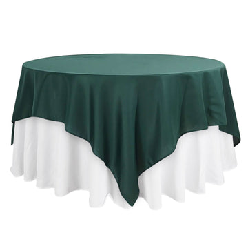 Polyester 90"x90" Table Overlay Square Tablecloth Hunter Emerald Green - Wrinkle-Resistant & Durable Table Cover