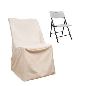 Polyester Chair Cover for Folding Lifetime Chairs Beige - Reusable Durable Slip-On Cover