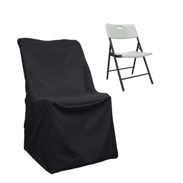 Polyester Chair Cover for Folding Lifetime Chairs Black - Reusable Durable Slip-On Cover