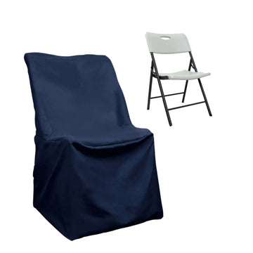 Polyester Chair Cover for Folding Lifetime Chairs Navy Blue - Reusable Durable Slip-On Cover