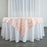 54"x54" Blush Polyester Square Table Overlay With Gold Foil Geometric Pattern