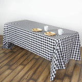 60"x102" White Black Buffalo Plaid Rectangle Tablecloth, Checkered Polyester Linen Tablecloth