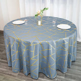 120inch Dusty Blue Round Polyester Tablecloth With Gold Foil Geometric Pattern