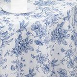 120inch White Blue French Toile Polyester Round Tablecloth