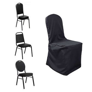 Polyester Slip On Banquet Chair Covers Black - Stain-Resistant Reusable Durable Fabric