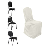 Ivory Polyester Banquet Chair Cover, Reusable Stain Resistant Slip On Chair Cover