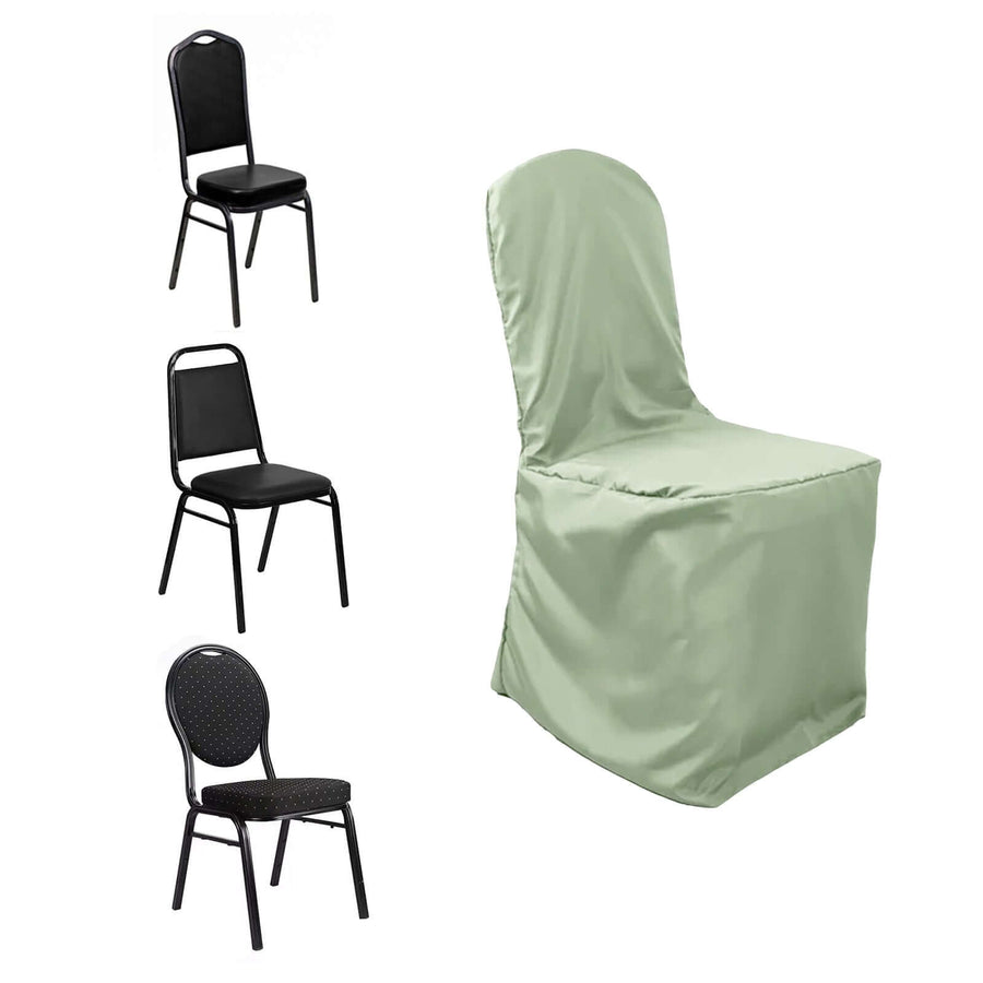 Sage Green Polyester Banquet Chair Cover, Reusable Stain Resistant Slip On Chair Cover