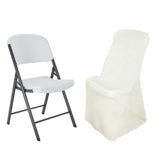 Ivory Polyester Lifetime Folding Chair Covers, Durable Reusable Slip On Chair Covers