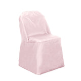 Blush Polyester Folding Chair Cover, Reusable Stain Resistant Slip On Chair Cover