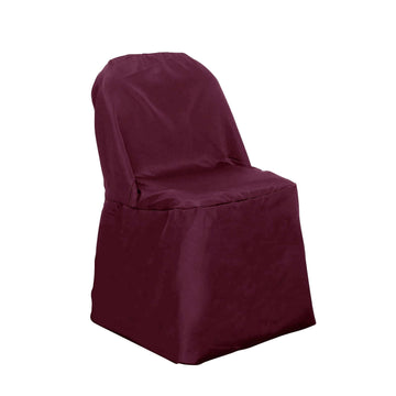 Polyester Slip On Folding Chair Covers Burgundy - Stain-Resistant Reusable Durable Fabric