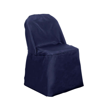 Polyester Slip On Folding Chair Covers Navy Blue - Stain-Resistant Reusable Durable Fabric