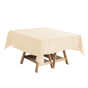 Polyester Square 54"x54" Tablecloth Beige - Wrinkle-Resistant & Durable Table Cover