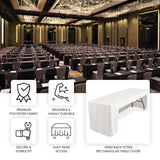 Open back fitted rectangular table cover for events and conferences.