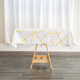 54"x54" White Polyester Square Table Overlay With Gold Foil Geometric Pattern