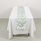 Dusty Sage Green Floral Polyester Table Runner in French Toile Pattern - 12x108inch