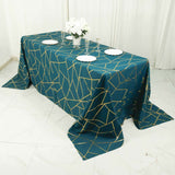 90x132inch Peacock Teal Rectangle Polyester Tablecloth With Gold Foil Geometric Pattern