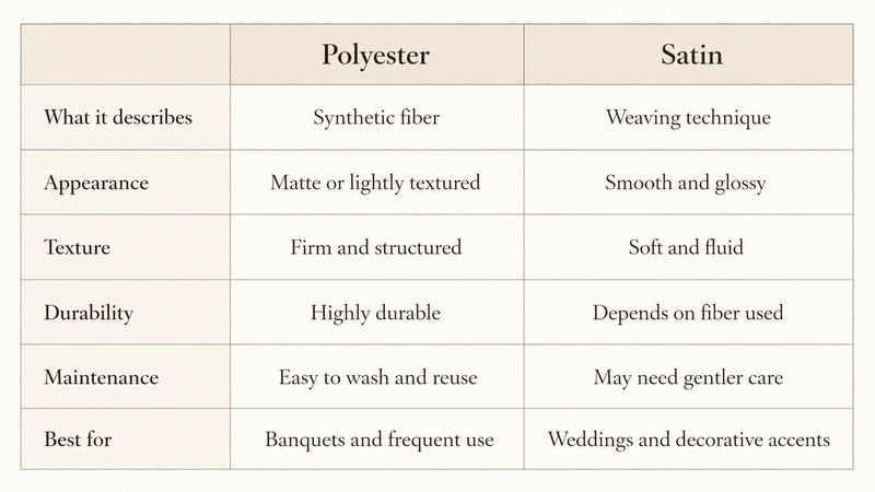 Table of Polyester vs Satin At A Glance