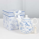 White Blue Chinoiserie Bridal Shower Gift Set, Porcelain Teapot and Cup Set with Matching Gift Box