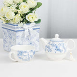 White Blue Chinoiserie Bridal Shower Gift Set, Porcelain Teapot and Cup Set with Matching Gift Box