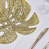 6 Pack Gold Vinyl Placemats, Monstera Leaf Non-Slip Dining Table Mats 18"