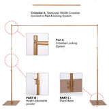 10ft Gold Metal DIY Adjustable Heavy Duty Backdrop Stand Kit, Steel Base