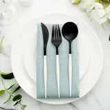 24 Pack | 8inch Black With Ivory Handle Silverware Set, Modern Premium Plastic Utensil Set