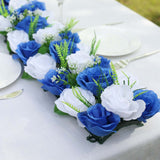 6 Pack White Royal Blue Silk Rose Flower Panel Table Runner, Artificial Floral Arrangements