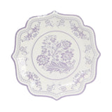 25-Pack Paper Dessert Plates in White with Lavender Lilac Damask Floral Print#whtbkgd