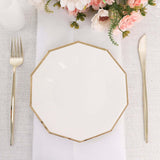 White 7inch Geometric Dessert Salad Paper Plates, Disposable Appetizer Plates Gold Foil Rim