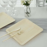 25 Pack | 9inch Eco Friendly Poplar Wood Square Dinner Plates, Disposable Picnic Plates