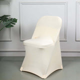 Beige Spandex Stretch Fitted Folding Slip On Chair Cover - 160 GSM