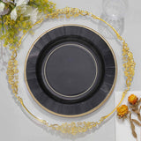 25 Pack | 10inch Black Sunray Gold Rimmed Serving Dinner Paper Plates, Disposable Party Plates