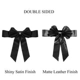 5 Pack | Black | Reversible Chair Sashes with Buckle | Double Sided Pre-tied Bow Tie Chair Bands | Satin & Faux Leather