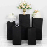 Set of 5 Black Rectangular Stretch Fitted Pedestal Pillar Prop Covers, Spandex Display Box